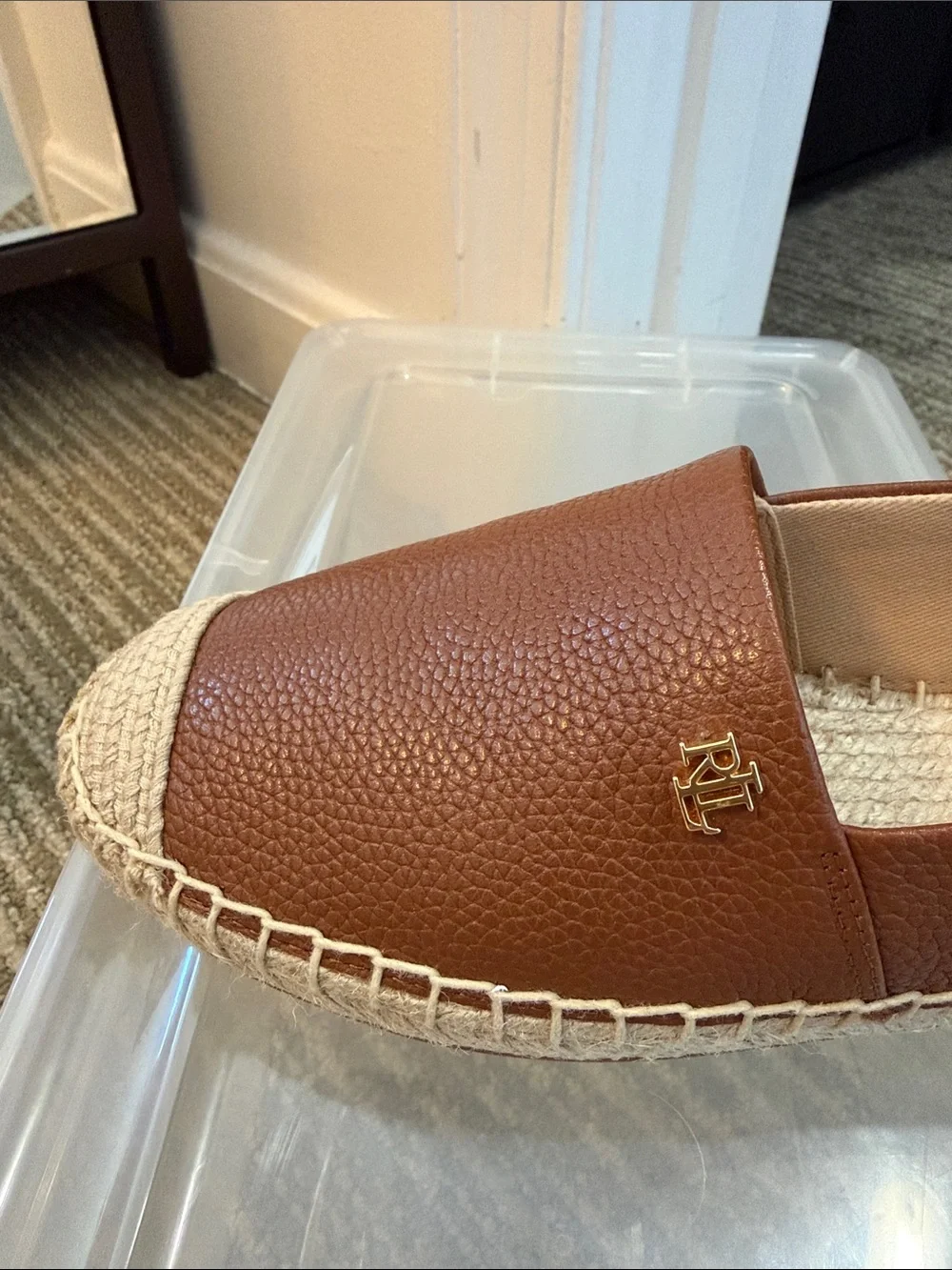 Ralph Lauren Brown Leather Espadrille Slip-Ons